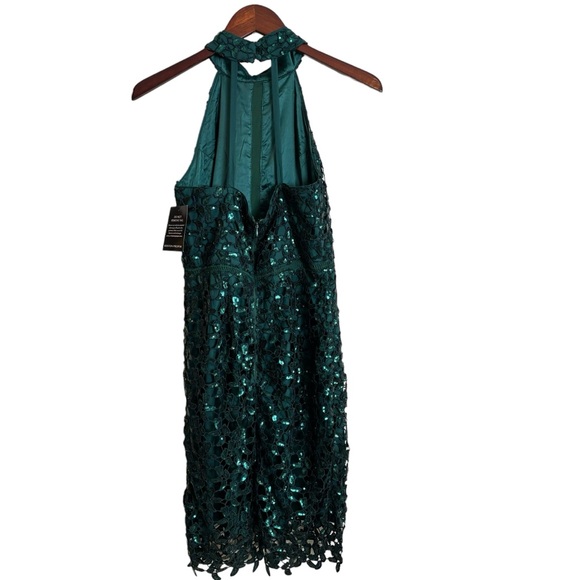 NEW Boston Proper Deep Emerald Sequin Lace High Mock Neck Sheath Dress Size 4 - Picture 13 of 16